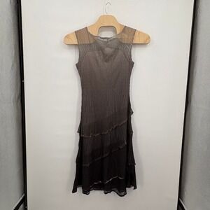 Komarov Dress Womens Large Gray Ombre Hand Pleated Tiered Ruffle Sleeveless Midi